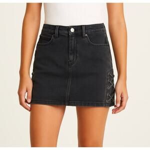 Pacsun Black Denim Mini Skirt Size 24 Lace-Up Sides High Rise Y2K Grunge